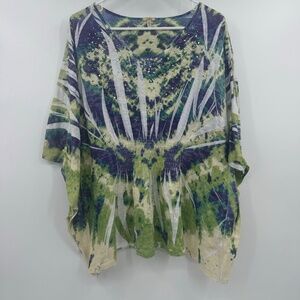 Reba Top Women 1X Green Tie Dye Rhinestones Short Sleeves Stretch Western